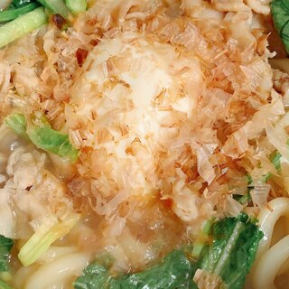 豚バラと小松菜とあったか豆腐うどん